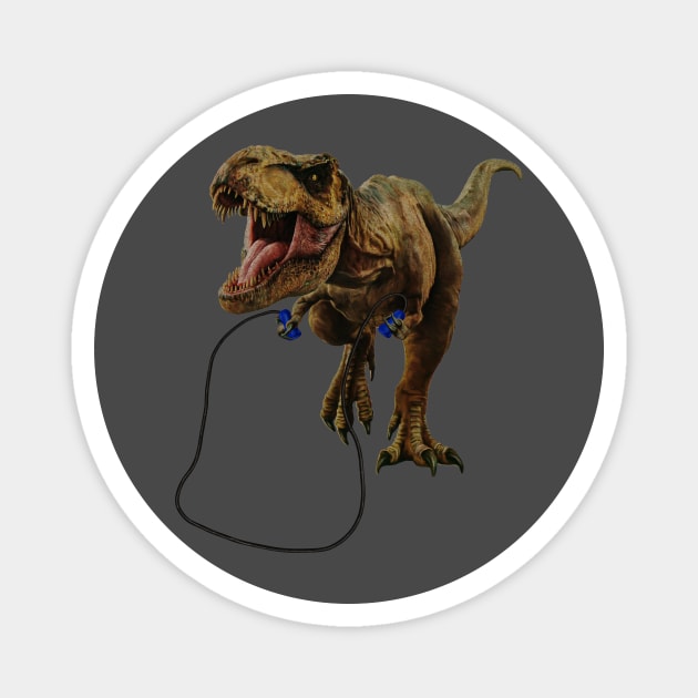 Funny T Rex Trying skipping rope, Sad Dinosaur Magnet by logiamerch